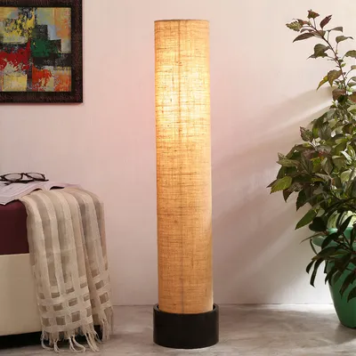 Classic Round Jute & Natural Wood Floor Lamp