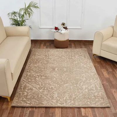 Classic Solid Beige Traditional Print Polyester Carpet