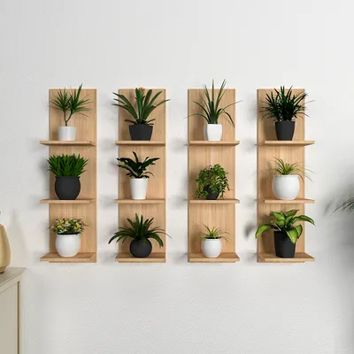Classic Vertical Oak Finish Planter Shelves Set Of 4