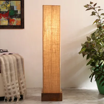 Classy Jute Square Natural Wood Floor Lamp