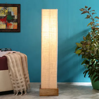 Classy Jute Square Natural Wood Floor Lamp