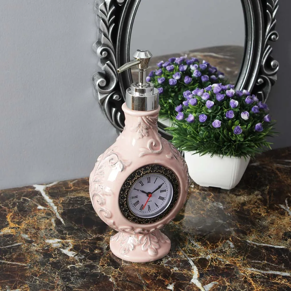 Clock Encarved Yellow Liquid Soap Dispenser