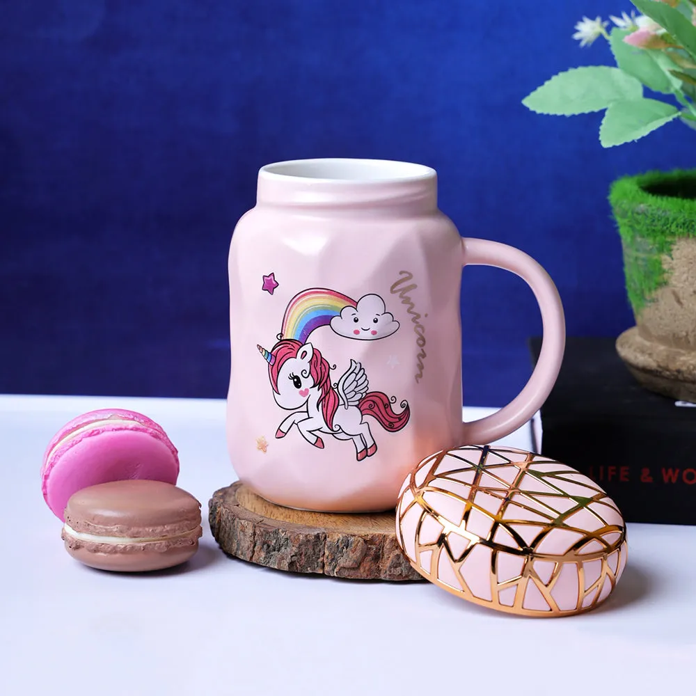 Cloud Unicorn Printed Pink Mason Jar With Thick Lid