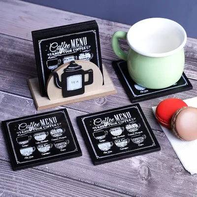 Coffee Menu Quoted Wooden Coasters Set Of 6