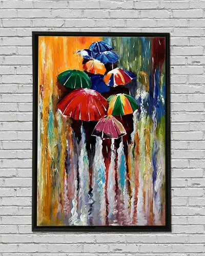 Colorful Rainy Season Painting / Handmade Painting on Canvas framed in Black