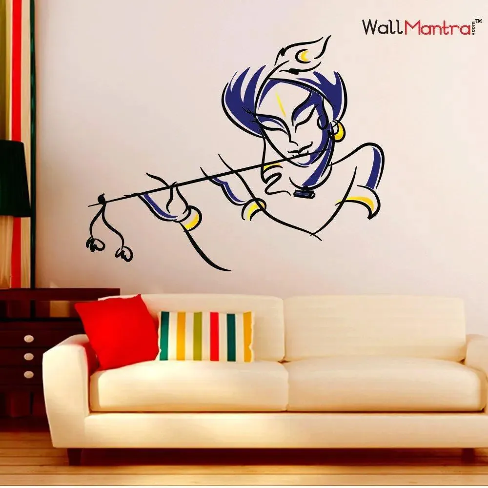 Colourful Krishna Wall Sticker For Living Room, Bed Room