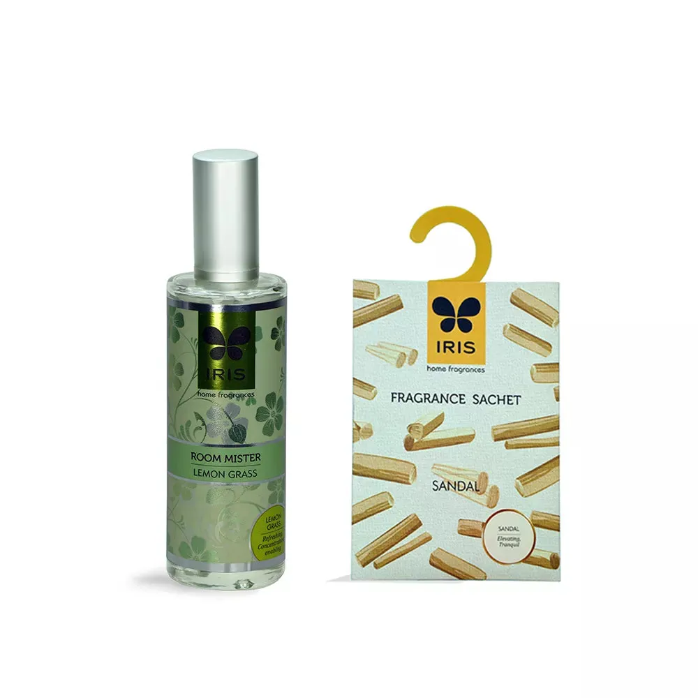 Combo Pack Of Sandalwood Fragrance Sachet & Lemon Grass 100ml Room Mister Spray