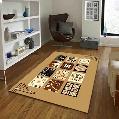 Contemporary Abstract Blocks Designer Golden Polyester Area Carpet