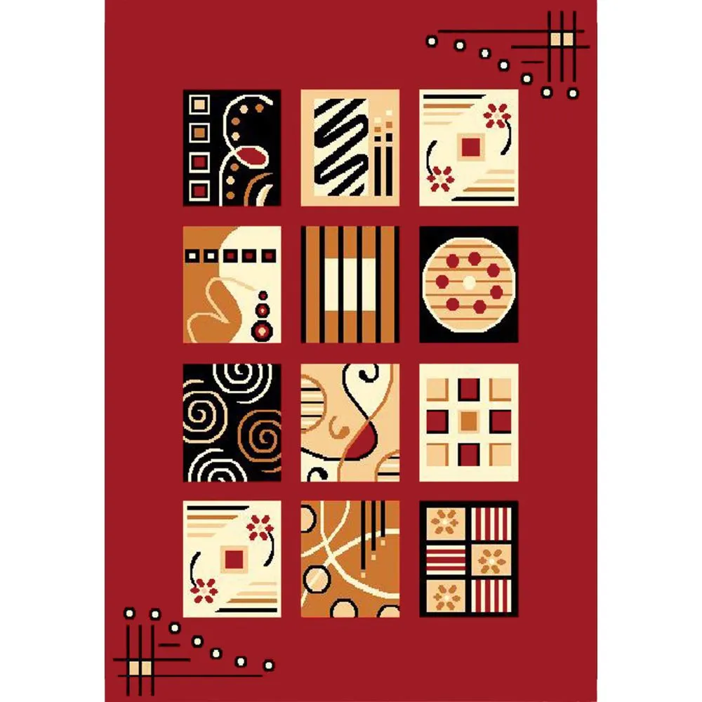 Contemporary Abstract Blocks Designer Red Polyester Area Carpet