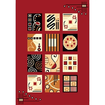 Contemporary Abstract Blocks Designer Red Polyester Area Carpet