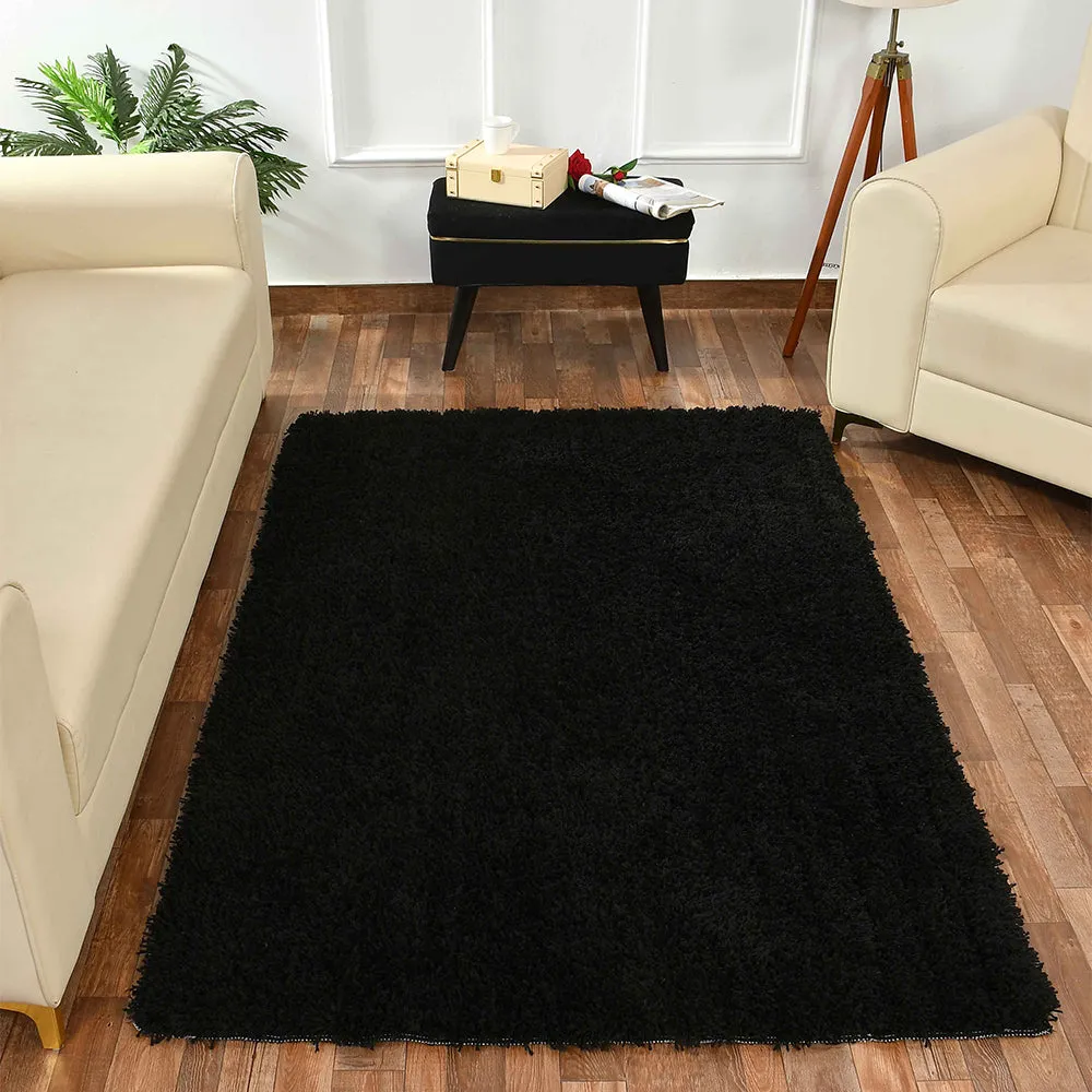 Contemporary Black Solid Soft Feel Anti-Skid 100% Cotton Tufted Carpet