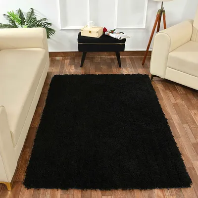 Contemporary Black Solid Soft Feel Anti-Skid 100% Cotton Tufted Carpet