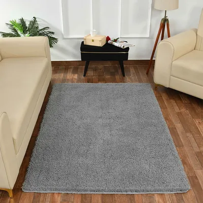 Contemporary Light Grey Solid Soft Feel Anti-Skid 100% Cotton Tufted Carpet