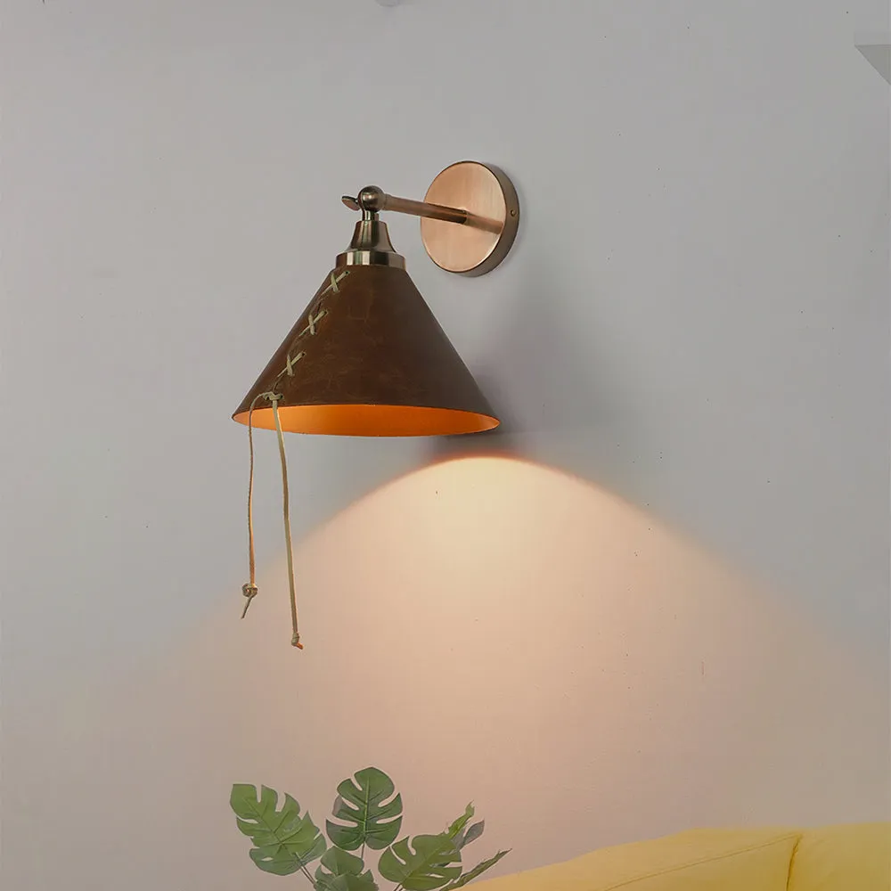 Contemporary Supple Brown Hand stitched Leather Wall Sconce
