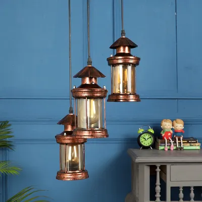 Copper Brushed Rustic Finish Cluster Hanging Light