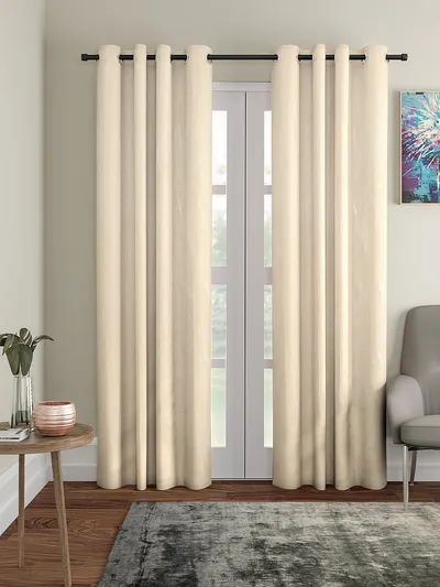 Cortina Beige Designer Eyelet Door Curtain