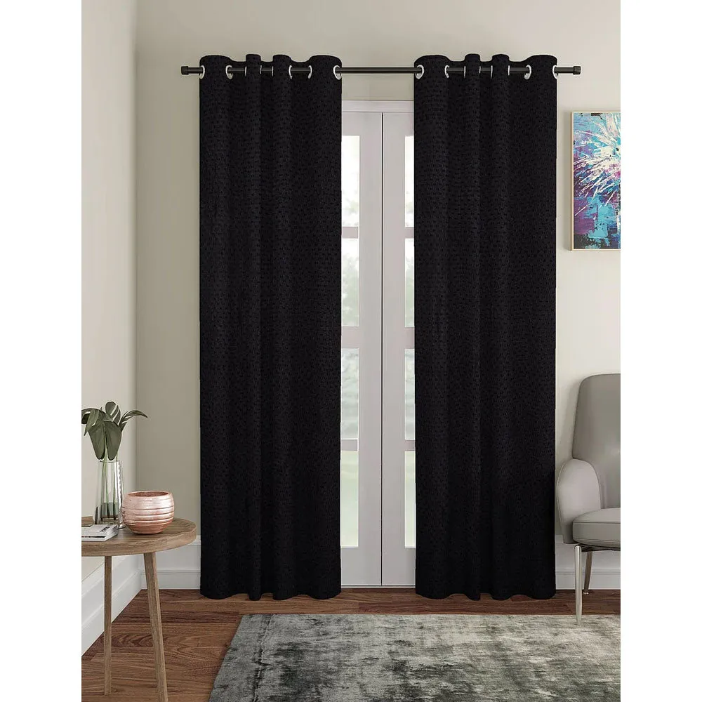 Cortina Black Designer Eyelet Door Curtain