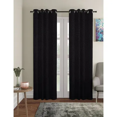 Cortina Black Designer Eyelet Door Curtain