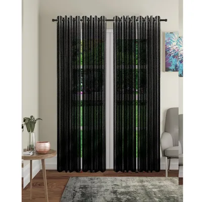 Cortina Black Intricate Designer Sheer Door Net Curtain