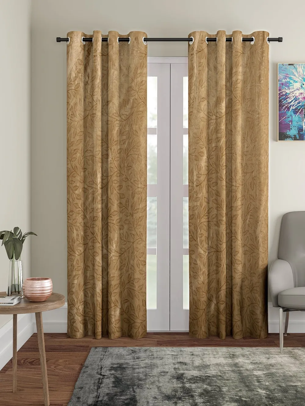 Cortina Camel Color Designer Eyelet Door Curtain