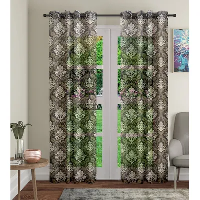 Cortina Damask Patterned Brown Sheer Door Curtain