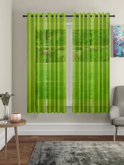 Cortina Florescent Green Designer Sheer Window Net Curtain Pack Of 4