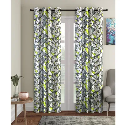 Cortina Geometric Yellow & Grey Sheer Door Net Curtain