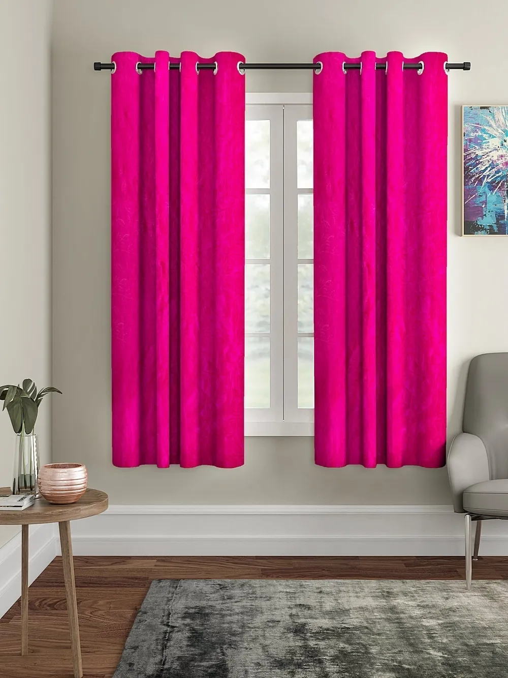 Cortina Hot Pink Designer Eyelet Window Curtain Pack of 2