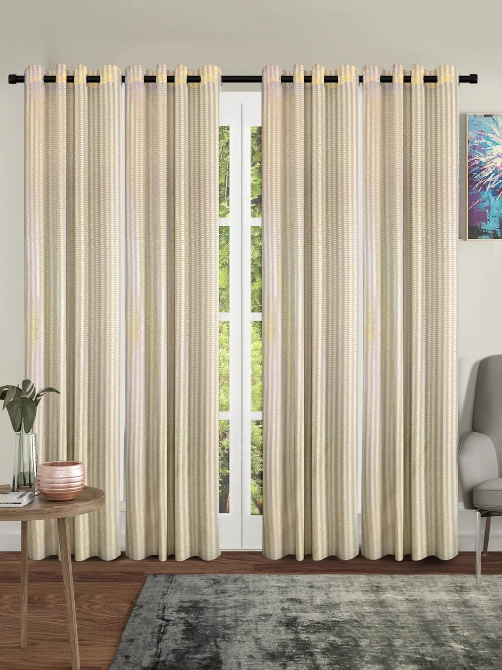 Cortina Light Yellow Designer Sheer Door Net Curtain