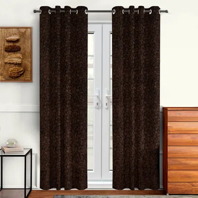 Cortina Luscious Brown Velvet Soft Eyelet Curtain-Set of 2