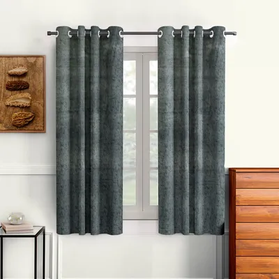 Cortina Luscious Grey Velvet Soft Eyelet Curtain