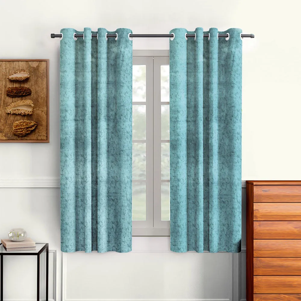 Cortina Luscious Light Blue Velvet Soft Eyelet Curtain-Set of 2