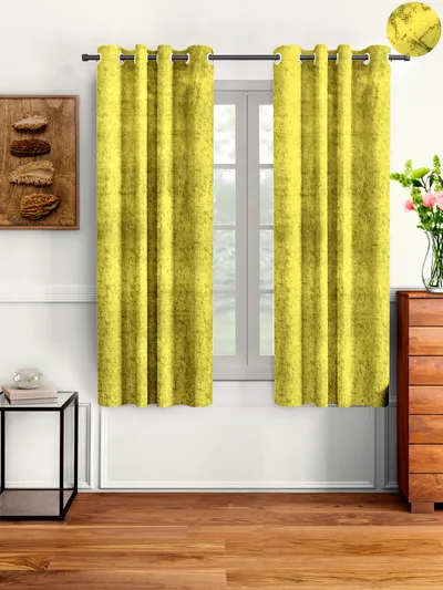 Cortina Luscious Light Yellow Velvet Soft Eyelet Curtain-Set of 2