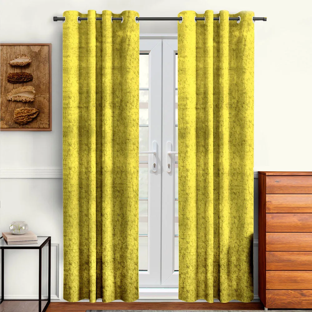 Cortina Luscious Light Yellow Velvet Soft Eyelet Curtain-Set of 2