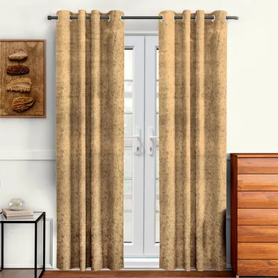 Cortina Luscious Mustard Velvet Soft Eyelet Curtain-Set of 2