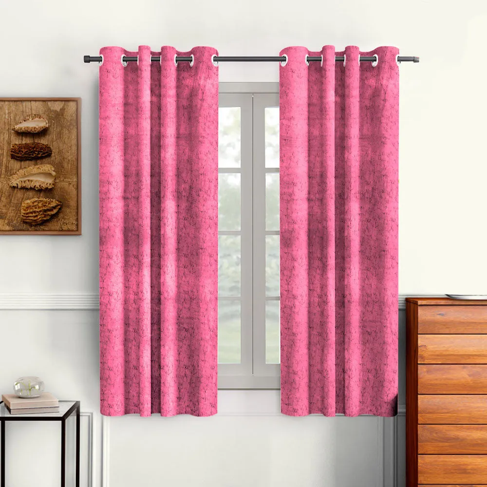 Cortina Luscious Pink Velvet Soft Eyelet Curtain-Set of 2