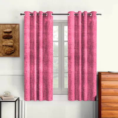 Cortina Luscious Pink Velvet Soft Eyelet Curtain-Set of 2