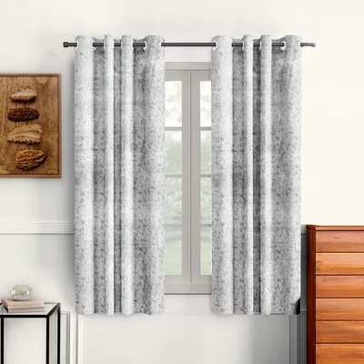 Cortina Luscious White Velvet Soft Eyelet Curtain-Set of 2