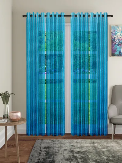 Cortina Ocean Blue Designer Sheer Door Net Curtain