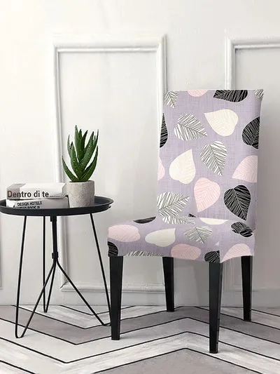 Cortina Spandex Stretchable Beige Floral Printed Polyester Chair Cover (Set of 2, 4 & 6)
