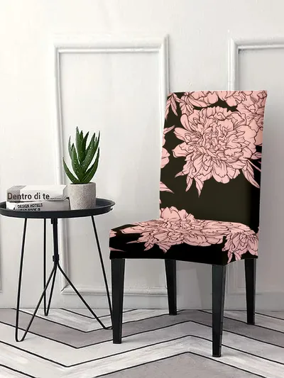 Cortina Spandex Stretchable Beige Geometric Print Polyester Chair Cover (Set of 2, 4 & 6)