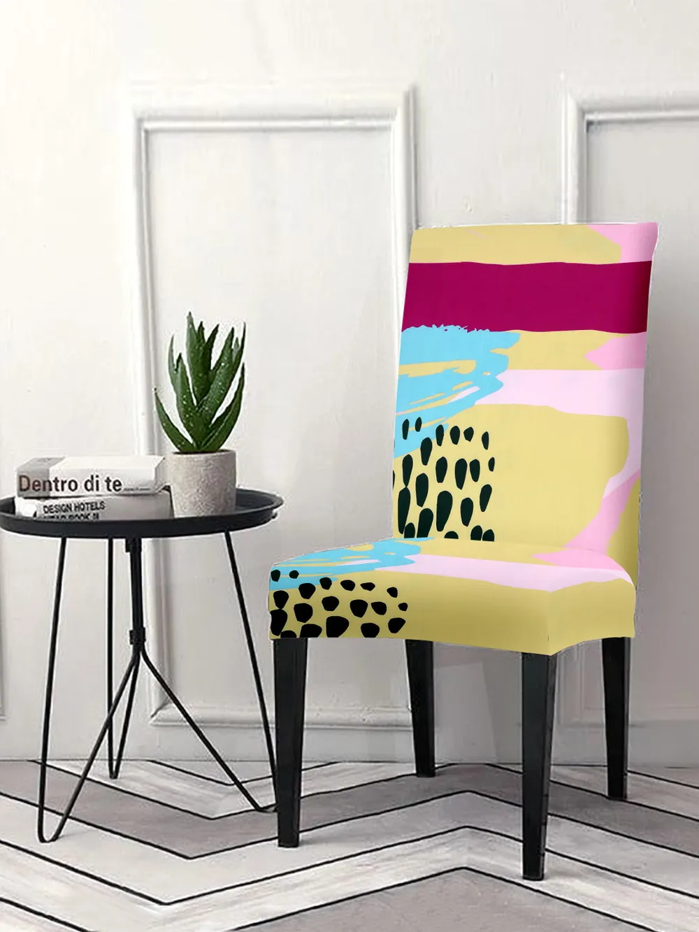Cortina Spandex Stretchable Beige Striped Polyester Chair Cover (Set of 2, 4 & 6)