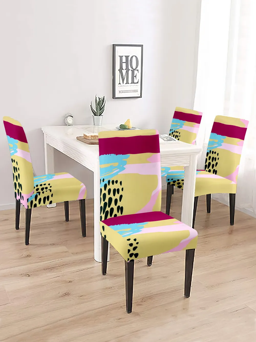 Cortina Spandex Stretchable Beige Striped Polyester Chair Cover (Set of 2, 4 & 6)
