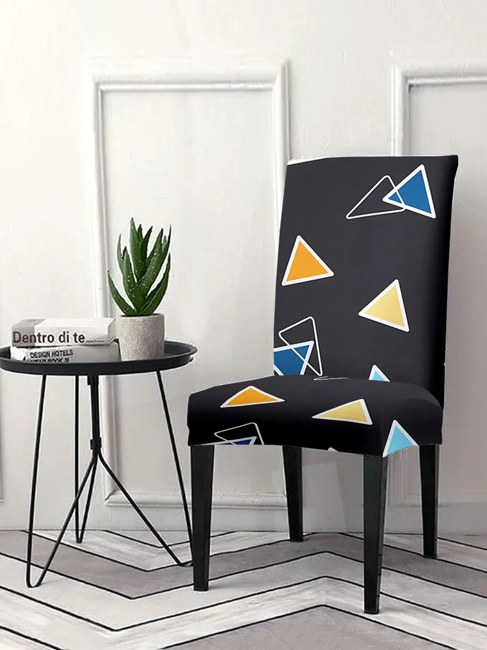 Cortina Spandex Stretchable Black Abstract Print Polyester Chair Cover (Set of 2, 4 & 6)