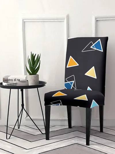 Cortina Spandex Stretchable Black Abstract Print Polyester Chair Cover (Set of 2, 4 & 6)