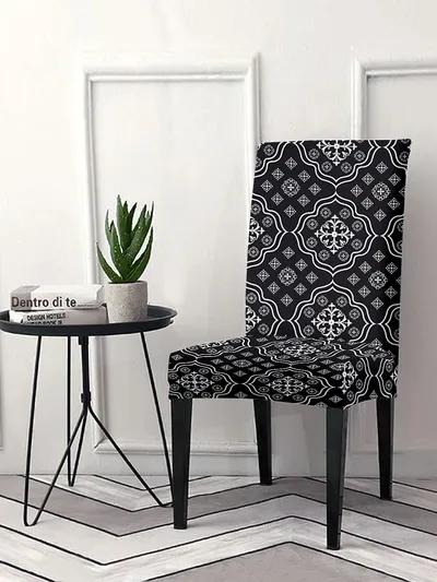 Cortina Spandex Stretchable Black Damask Polyester Chair Cover (Set of 2, 4 & 6)