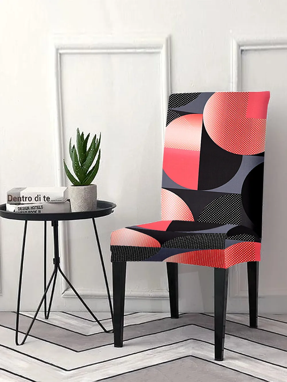 Cortina Spandex Stretchable Black Floral Print Polyester Chair Cover (Set of 2, 4 & 6)