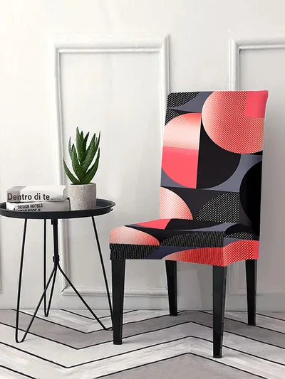 Cortina Spandex Stretchable Black Floral Print Polyester Chair Cover (Set of 2, 4 & 6)