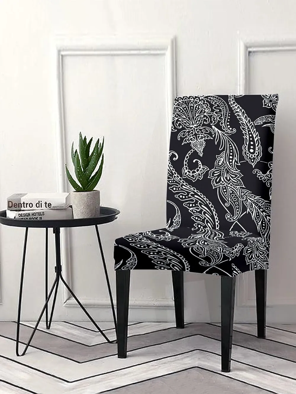 Cortina Spandex Stretchable Black Striped Polyester Chair Cover (Set of 2, 4 & 6)