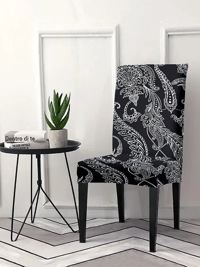 Cortina Spandex Stretchable Black Striped Polyester Chair Cover (Set of 2, 4 & 6)